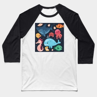 Happy Sea Life Animals Baseball T-Shirt